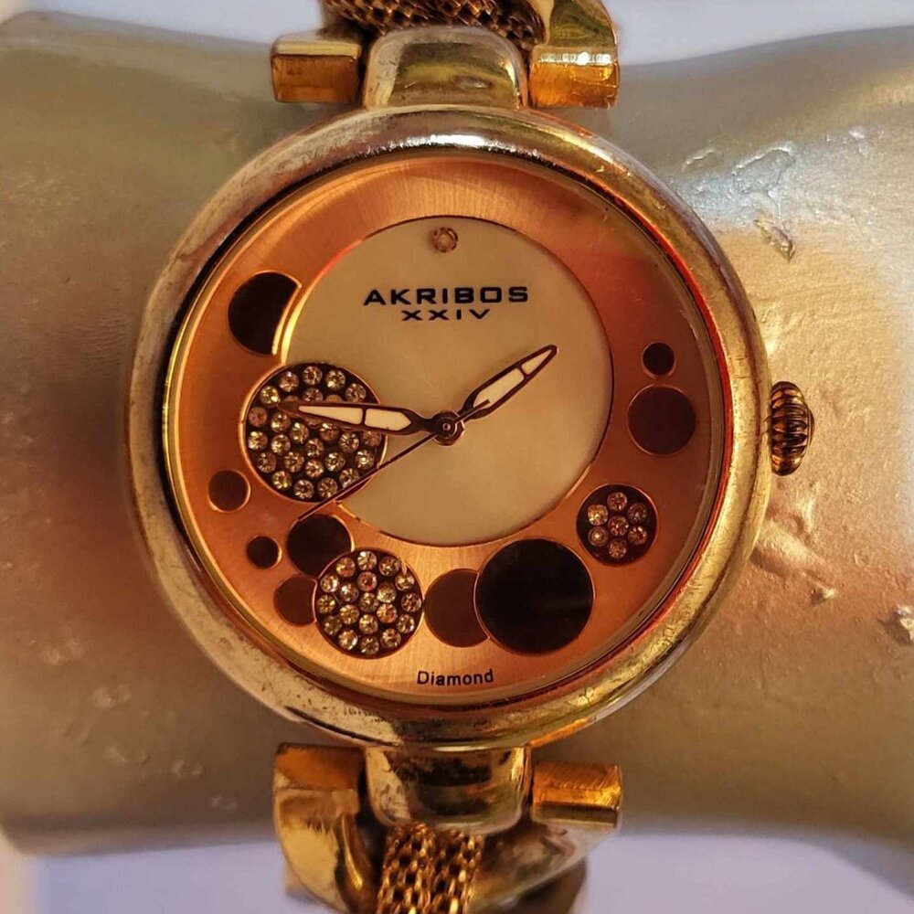 Akribos XXIV AK895RG-BX  Diamond dial  Twisted Chain Watch for Women